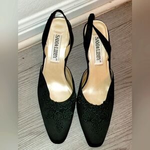 Vintage Y2K Sam & Libby Floral Lace Square Toe Ankle Strap Heels Size 10